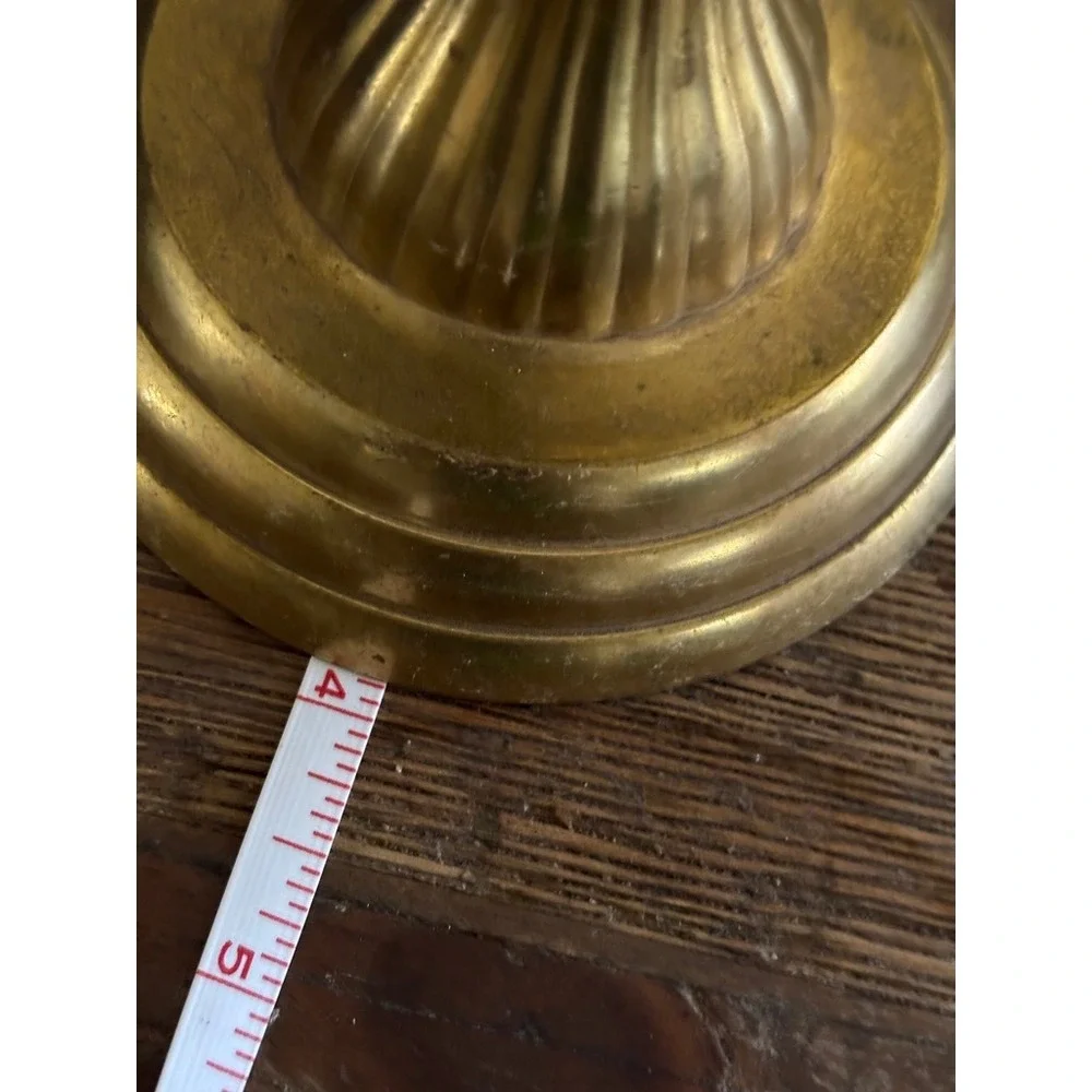 Vintage Lacquered Brass Fluted Pedestal Candlestick Holder Made in India 4‎ Inch